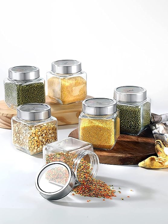 Glass Round 500ml Transparent Glass Jars ( Set of 6 )