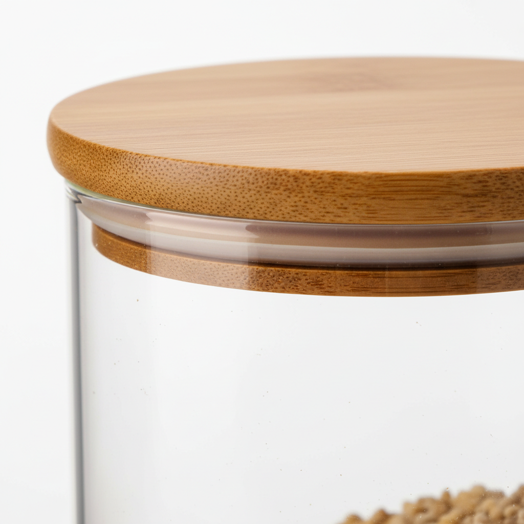 Airtight bamboo lid with silicone seal detail